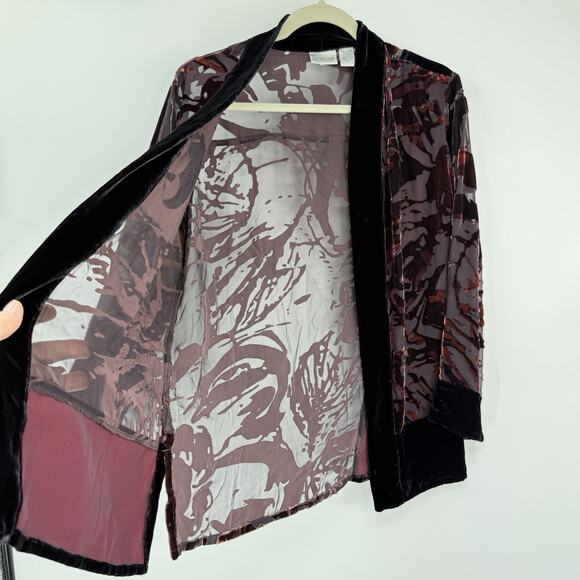 Chicos size Small Silk Blend Velvet Burnout Kimono Jacket Purple Open front Boho - Picture 3 of 10